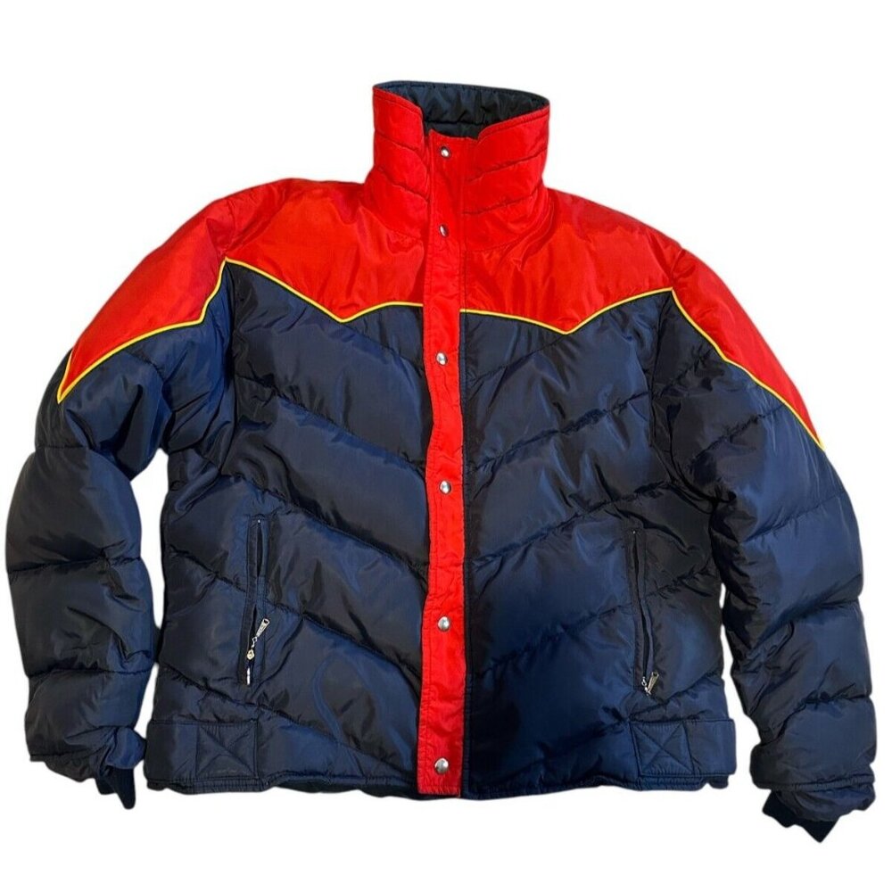 Vintage JC Penney Ski Apparel Puffer Jacket WPL11935 Red Navy Blue Size XL VTG